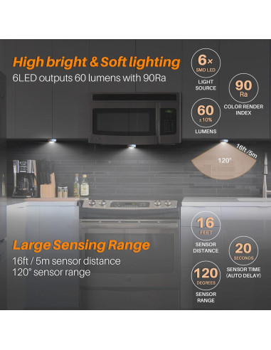 Luz LED con Sensor de Movimiento 6 Pack 7 cm Blanco Frío