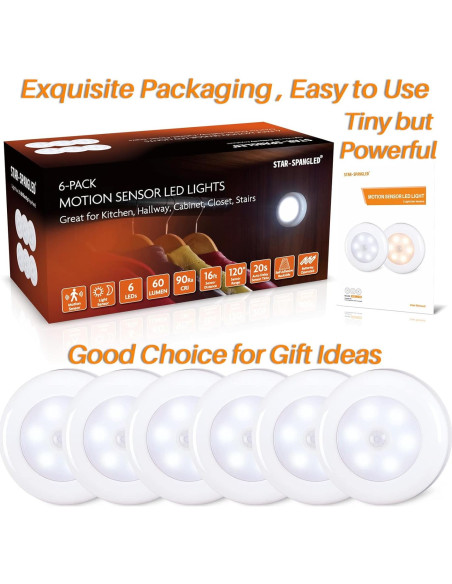 Luz LED con Sensor de Movimiento 6 Pack 7 cm Blanco Frío Luz LED con Sensor de Movimiento 6 Pack 7 cm Blanco Frío