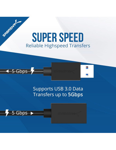 Cable de Extensión USB 3.0 Sabrent Macho a Hembra 0.91m Negro
