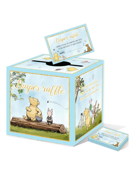 Juego de Baby Shower Winnie Pooh 50PCS - Caja de Rifa y Tarjetas Juego de Baby Shower Winnie Pooh 50PCS - Caja de Rifa y Tarjetas