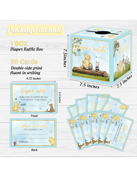 Juego de Baby Shower Winnie Pooh 50PCS - Caja de Rifa y Tarjetas Juego de Baby Shower Winnie Pooh 50PCS - Caja de Rifa y Tarjetas