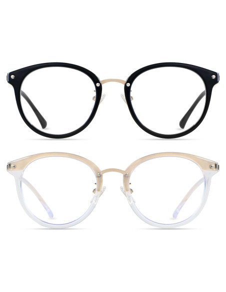 Gafas Anti Luz Azul ANDWOOD AR08 - Redondas, 2 Pack Negro y Cristal Gafas Anti Luz Azul ANDWOOD AR08 - Redondas, 2 Pack Negro y Cristal