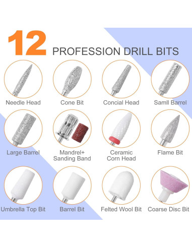 Taladro de Uñas Eléctrico MEKK 35000RPM con 12 Piezas