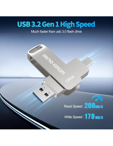 Micro Center 128GB USB 3.2 Doble Tipo-C y Tipo-A 200MB/s