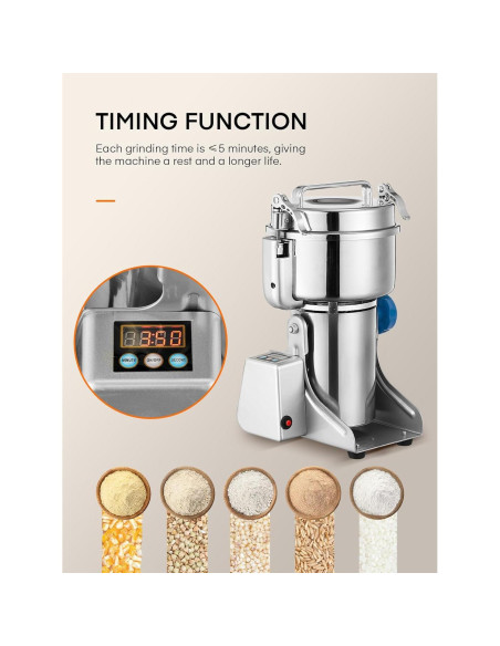 Molino de Granos FOHERE 2500g Acero Inoxidable 3580W Molino de Granos FOHERE 2500g Acero Inoxidable 3580W