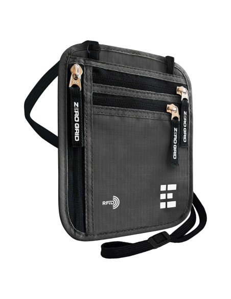 Billetera de Cuello Zero Grid Grande Gris Oscuro con Bloqueo RFID Billetera de Cuello Zero Grid Grande Gris Oscuro con Bloqueo RFID