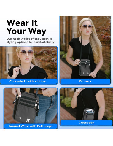 Billetera de Cuello Zero Grid Grande Gris Oscuro con Bloqueo RFID