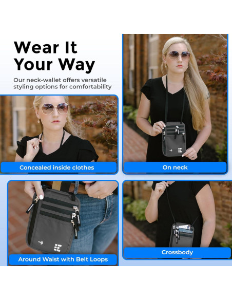 Billetera de Cuello Zero Grid Grande Gris Oscuro con Bloqueo RFID Billetera de Cuello Zero Grid Grande Gris Oscuro con Bloqueo RFID