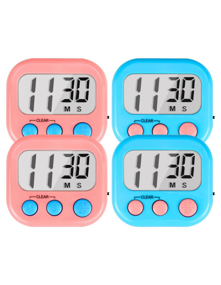 Temporizador Digital Magnético AOUCE 4 Pack Azul Rosa Temporizador Digital Magnético AOUCE 4 Pack Azul Rosa