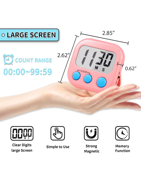 Temporizador Digital Magnético AOUCE 4 Pack Azul Rosa Temporizador Digital Magnético AOUCE 4 Pack Azul Rosa