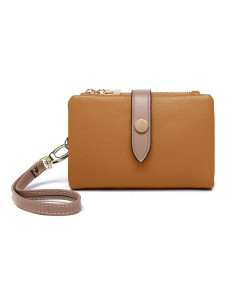 Cartera Bifold de Cuero TOPKOOL para Mujeres - Marrón, Compacta