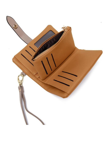 Cartera Bifold de Cuero TOPKOOL para Mujeres - Marrón, Compacta
