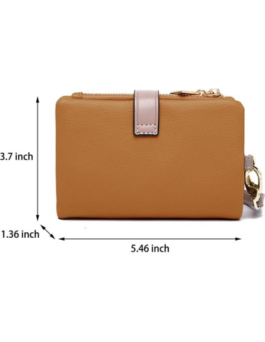 Cartera Bifold de Cuero TOPKOOL para Mujeres - Marrón, Compacta