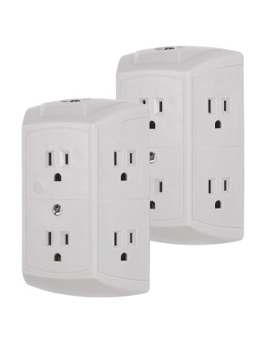 Enchufe de Pared GE 6 Salidas con Tierra Gris - Paquete de 2