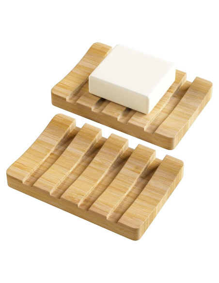 Soporte de Jabón de Bambú AmazerBath - 2 Platos Rectangulares Soporte de Jabón de Bambú AmazerBath - 2 Platos Rectangulares