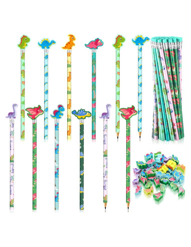 Lápices de Dinosaurio Tenceur 48 Pcs con Toppers de Dino