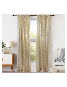 Cortinas de Lentejuelas Champagne JYFLZQ 2x8 ft 2 Paneles
