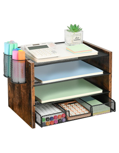 Organizador de Escritorio OPNICE 4 Niveles con Cajón Marrón