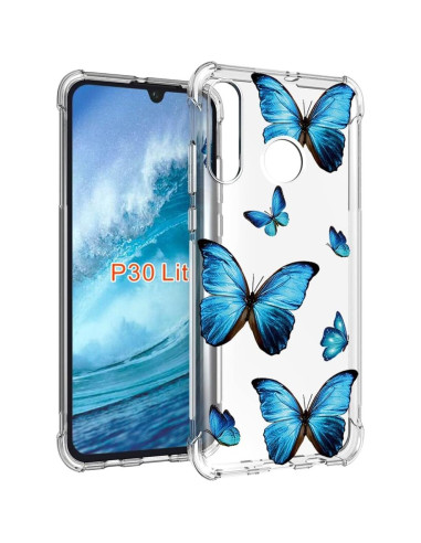 Funda Bumper Flexible TPU Huawei P30 Lite Nova 4E Mariposa Azul