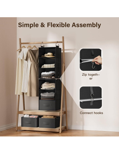 Organizador de Closet Colgante Pipishell 6 Estantes Negro
