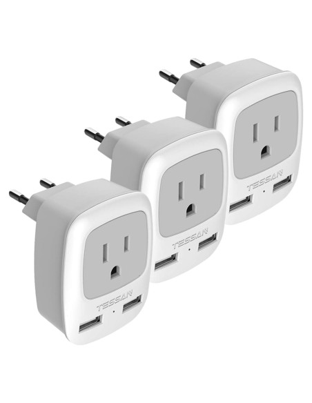 Adaptador de Enchufe de Viaje TESSAN Tipo C 3 Pack USB Adaptador de Enchufe de Viaje TESSAN Tipo C 3 Pack USB