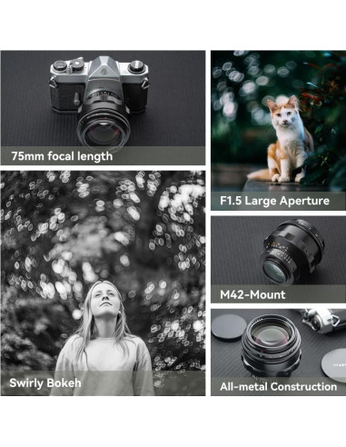Lente Manual TTArtisan 75mm f1.5 Bokeh Enredado M42
