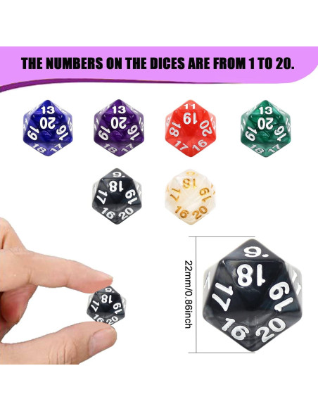Set de Dados D20 Handan 6 Piezas 22mm Acrílico para RPG Set de Dados D20 Handan 6 Piezas 22mm Acrílico para RPG