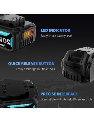 Paquete de 2 Baterías de Reemplazo LILEIPOWER 20V 6Ah Dewalt