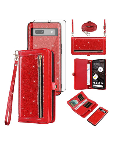 Funda Asuwish para Google Pixel 7A 5G Rojo con Correa y Protector