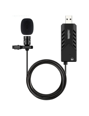 Micrófono Lavalier USB JIYTG Cardioide con Tarjeta de Sonido