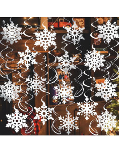 32 Espirales Colgantes Copos de Nieve PartyGarden - Decoración Invierno 2