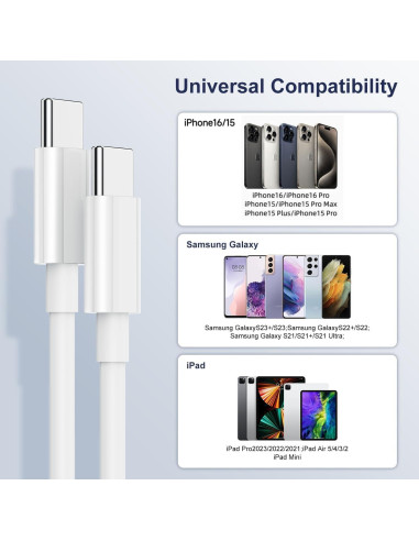 Cable USB C a USB C 60W Hefaao 6 pies (1.83m) Paquete de 2
