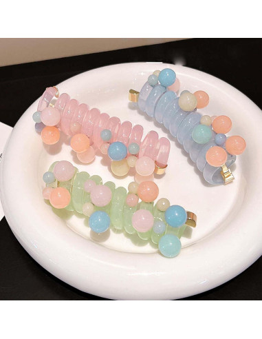 Tiras de cabello espirales elásticas con perlas 3/5 unidades