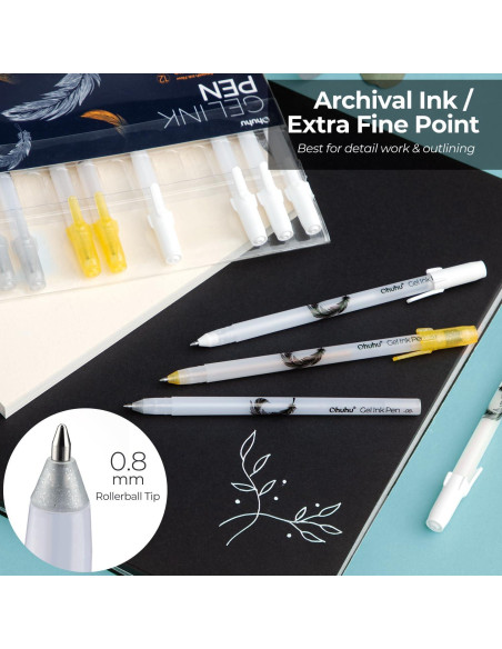 Bolígrafos de Gel Ohuhu 12 Colores Punta Extra Fina 0.8mm Bolígrafos de Gel Ohuhu 12 Colores Punta Extra Fina 0.8mm