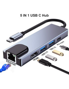 Hub USB-C 5-en-1 QCEs con HDMI, Ethernet y Carga PD 2