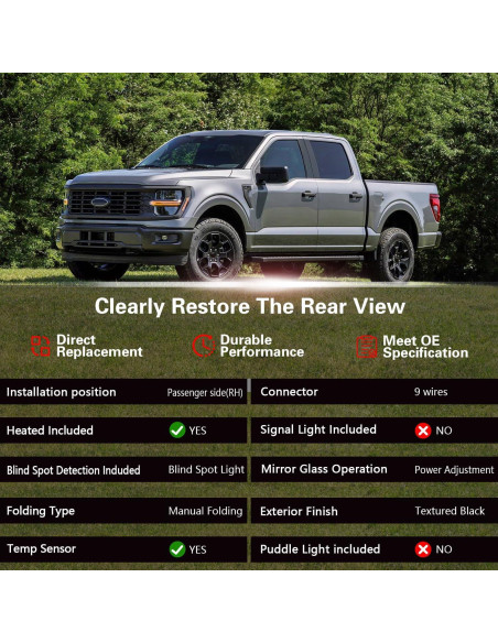 Espejo Lateral Derecho Marretoo para Ford F150 2021-2025 Espejo Lateral Derecho Marretoo para Ford F150 2021-2025