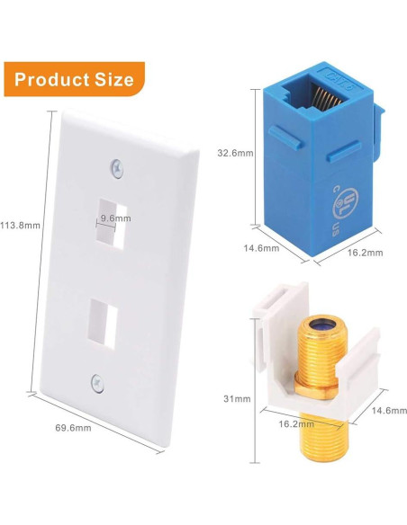 Placa de Pared Coaxial y Ethernet VCE 2 Puertos CAT6 Azul