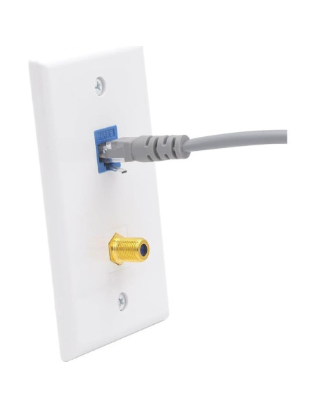 Placa de Pared Coaxial y Ethernet VCE 2 Puertos CAT6 Azul