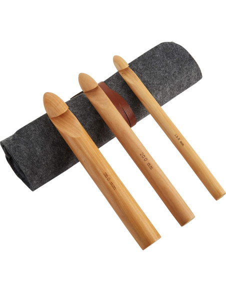Juego de 3 Ganchos de Crochet Gigantes Kalovin 25mm Madera Juego de 3 Ganchos de Crochet Gigantes Kalovin 25mm Madera