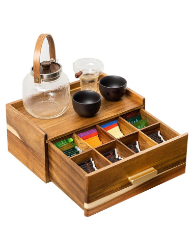 Organizador de Bolsitas de Té de Madera de Acacia FLYIEE