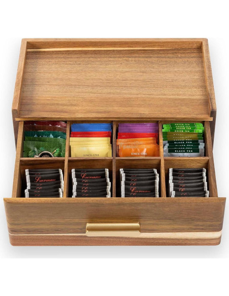 Organizador de Bolsitas de Té de Madera de Acacia FLYIEE Organizador de Bolsitas de Té de Madera de Acacia FLYIEE