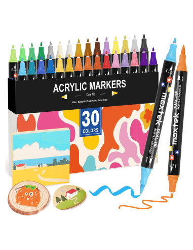 Marcadores de Pintura Acrílica Maxtek 30 Colores Punta Doble
