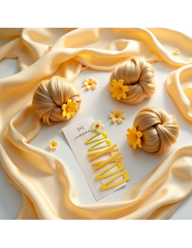 Set de 7 Clips de Pelo Flor Amarilla Elegantes SquarezhenBo