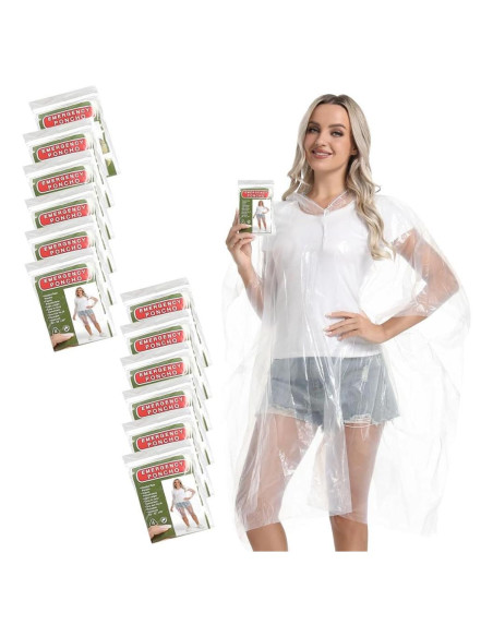 Paquete de 12 Ponchos de Lluvia Desechables Borogo - Unisex Paquete de 12 Ponchos de Lluvia Desechables Borogo - Unisex