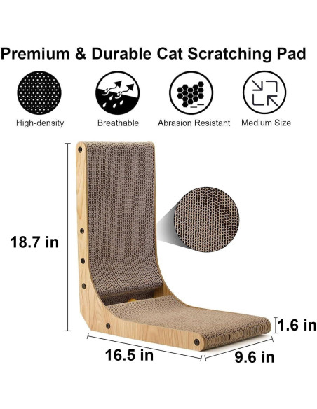 Rascador para Gatos FUKUMARU en Forma de L 47.4 cm con Juguete Rascador para Gatos FUKUMARU en Forma de L 47.4 cm con Juguete