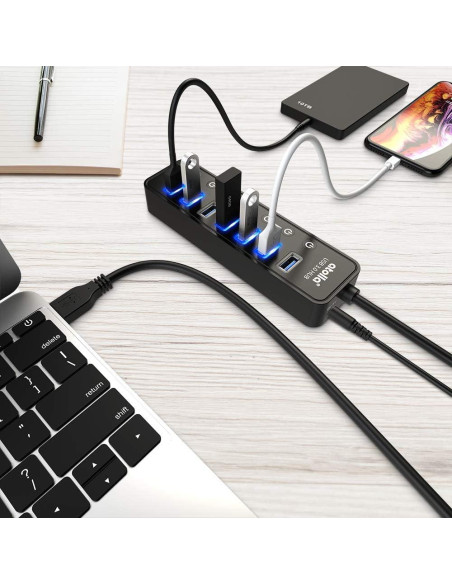 Hub USB 3.0 Atolla 7 Puertos con Carga Inteligente y Switch Hub USB 3.0 Atolla 7 Puertos con Carga Inteligente y Switch