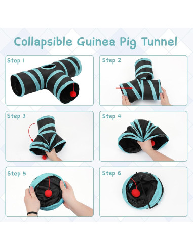 Túnel Colapsable para Cobayas Rypet 3 Vías 47 cm Azul Negro