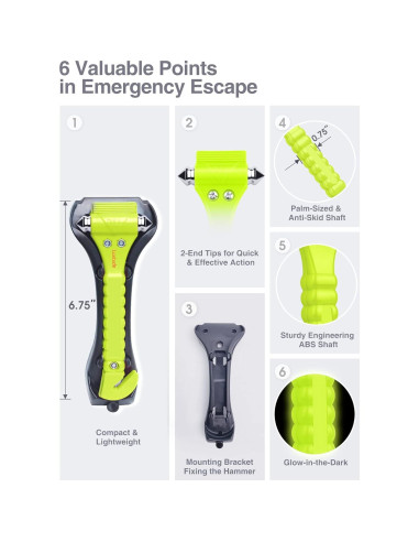 Rompeventanas Luxtude 2-en-1 Verde - Cortador de Cinturón de Seguridad