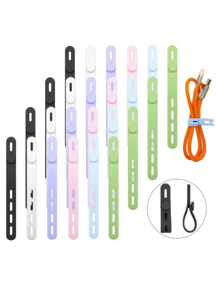 24 Bridas Reutilizables de Silicona Jerown para Cables Multi-color