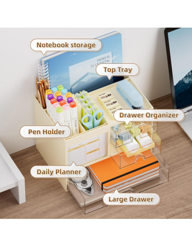 Organizador de Escritorio Marbrasse Beige con 3 Cajones